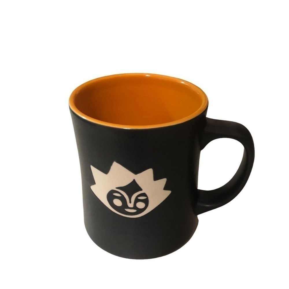 Starbucks 2011 Kenya Mermaid Sun Face Coffee Mug Matte Black Orange Interior